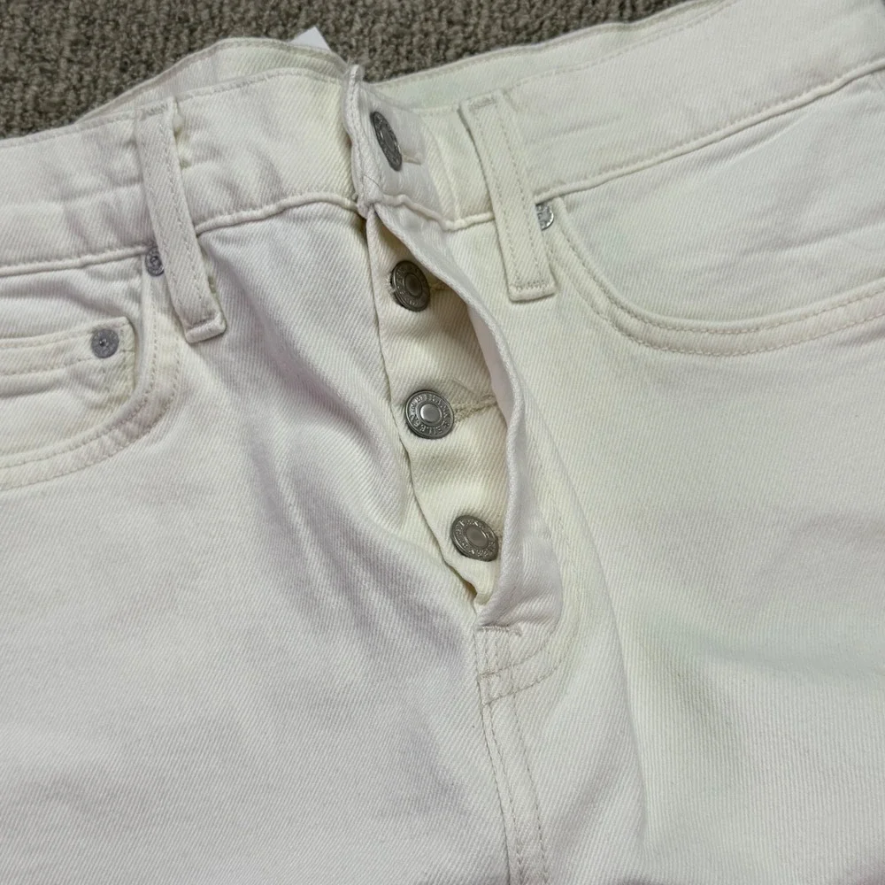 Frank & Eileen Cork Raw Hem Cropped High Rise Jeans Size 28 White Button Fly